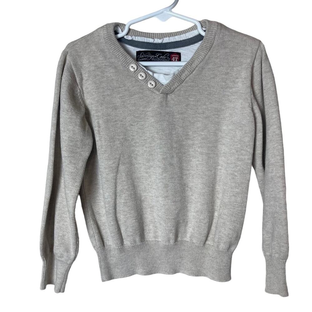 Sovereign Code V Neck Long Sleeve Sweater Oatmeal Size 4T Boys